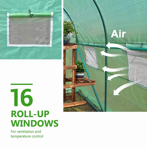 8x3x2m Greenhouse Large Portable Walk In Tunnel Backyard Garden Outdoor with PE Cover 16 Vents