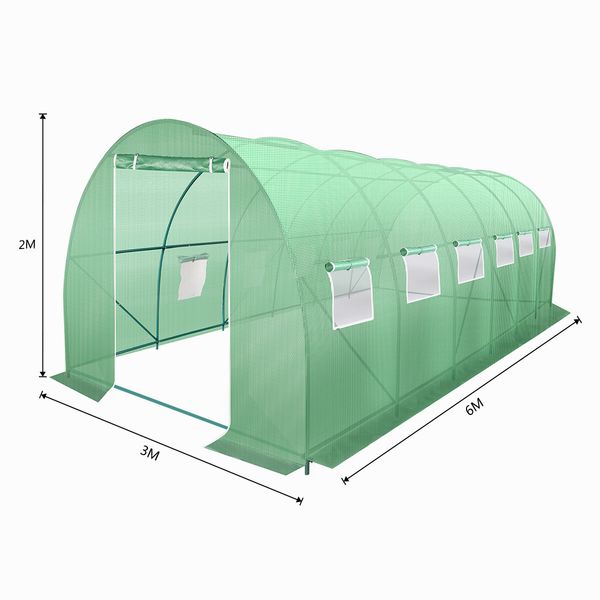 6x3x2m Greenhouse Large Portable Walk In Tunnel Backyard Garden Outdoor with PE Cover 12 Vents