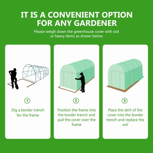 6x3x2m Greenhouse Large Portable Walk In Tunnel Backyard Garden Outdoor with PE Cover 12 Vents