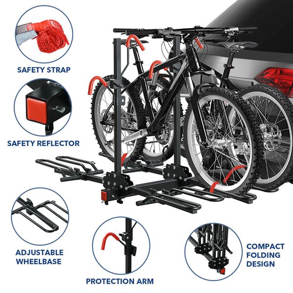 4 Bike Rack for Car SUV Bicycle Storage Carrier Holder Vehicle Rear Platform with 2 Inch Hitch Receiver