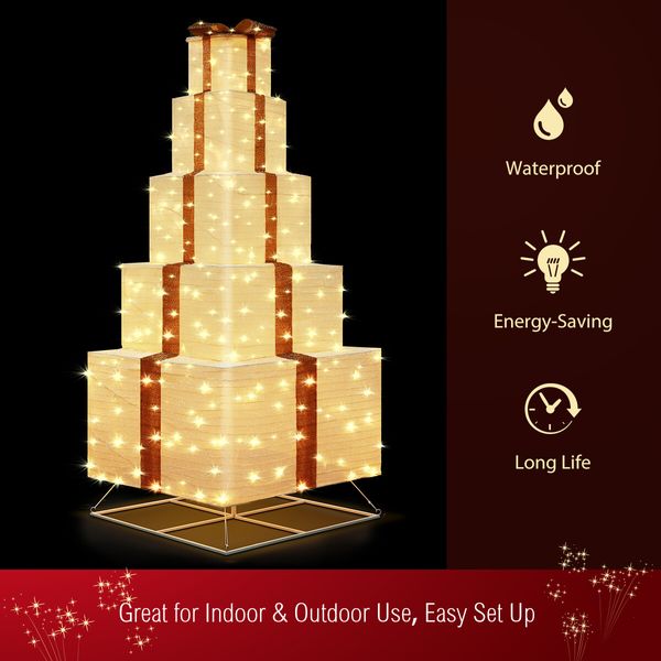 1.8m 3D Christmas Gift Box LED Light Xmas Present Decoration Indoor Outdoor Lighted Display