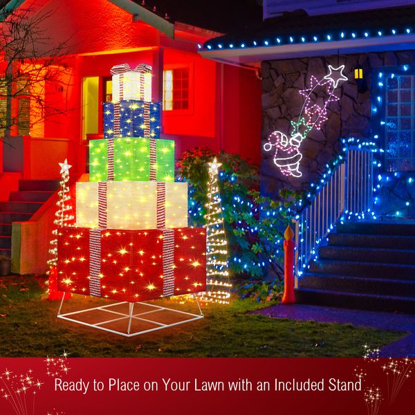 180cm Colourful Lighted Gift Box Christmas Present LED Light Xmas Home Garden Holiday Decoration