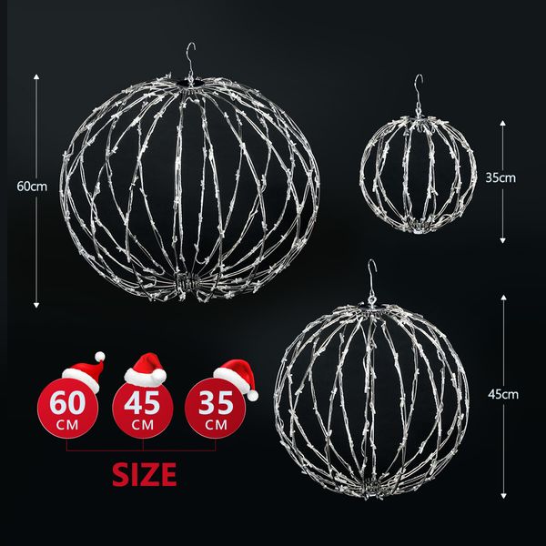 Set of 3 Christmas RGB LED Light Balls Lighted Multicolour Spheres Xmas Decoration with Remote