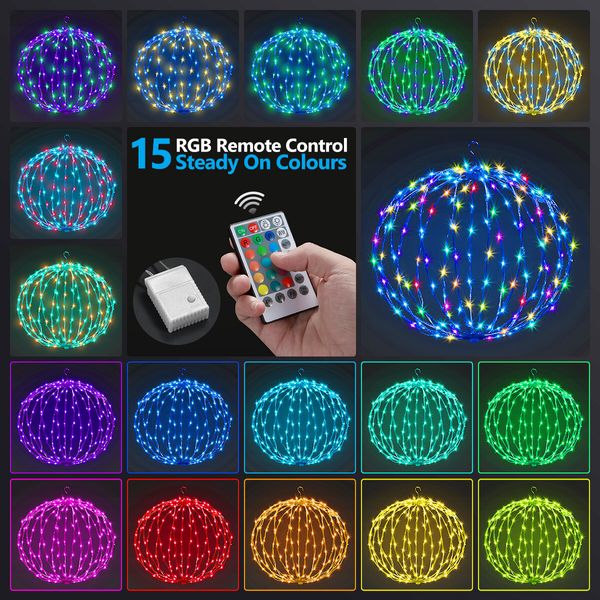 Set of 3 Christmas RGB LED Light Balls Lighted Multicolour Spheres Xmas Decoration with Remote