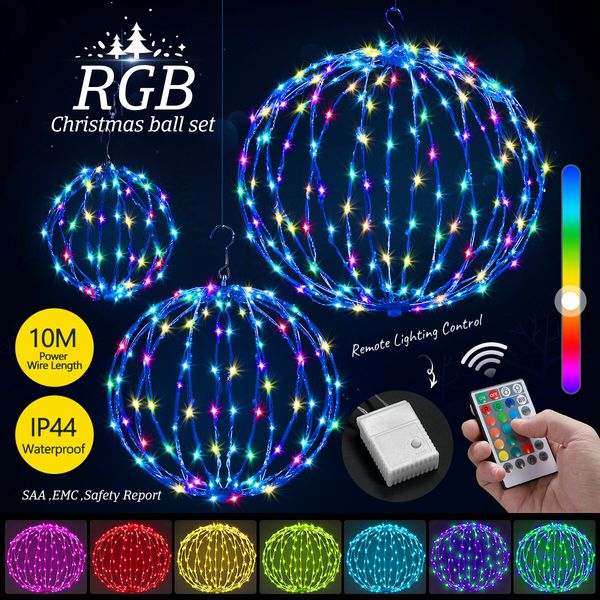 Set of 3 Christmas RGB LED Light Balls Lighted Multicolour Spheres Xmas Decoration with Remote