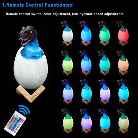 3D Night Light Dinosaur Remote Pat Touch Control 16 Colors