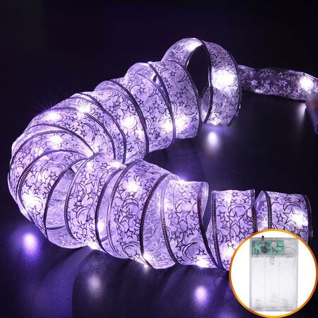 Christmas Fairy String Lights 50 LED 5M Copper Wire Ribbon Bows Lights For Battery Power Christmas Tree Decorations