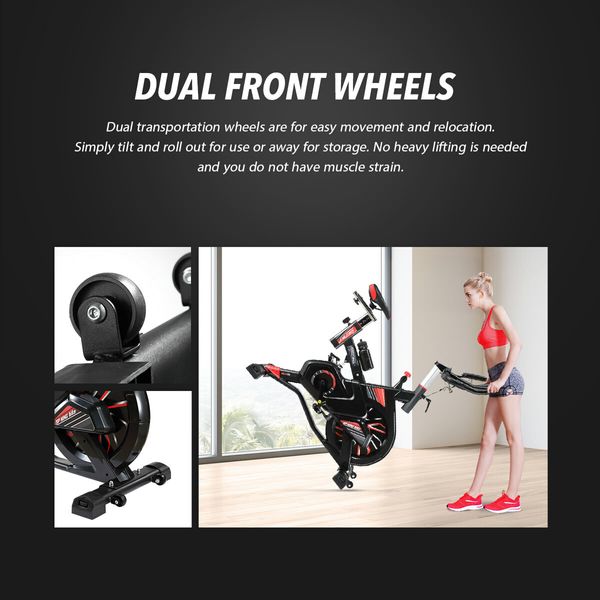 Genki Shock Absorbing Exercise Bike Spin Stationary Home Gym Equipment Adjustable Magnetic Resistance