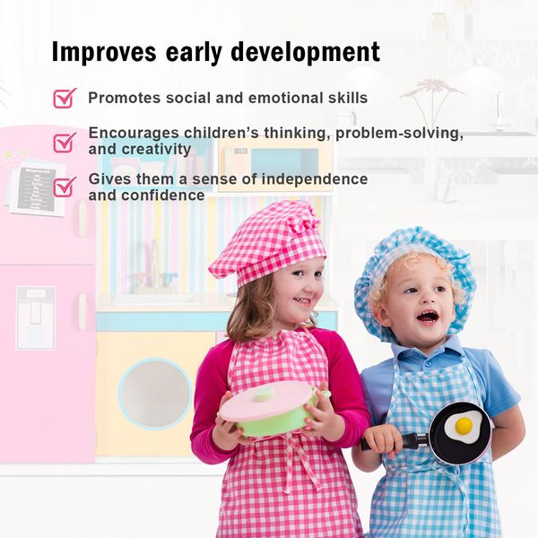 Wooden Play Kitchen Kids Educational Toys Toddler Roleplay Set Pretend Playset 9Pcs