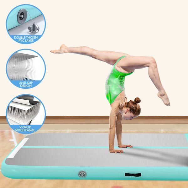 Gymnastics Airtrack Exercise Track Inflatable Gym Mat with Electric Air Pump 6x1x0.2m Green