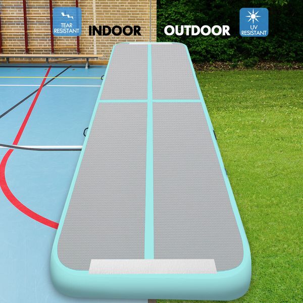 Gymnastics Airtrack Exercise Track Inflatable Gym Mat with Electric Air Pump 6x1x0.2m Green