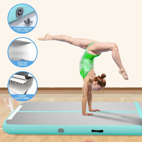 Gymnastics Airtrack Exercise Air Track Mat Inflatable Gym with Electric Pump 5x1x0.2m Green