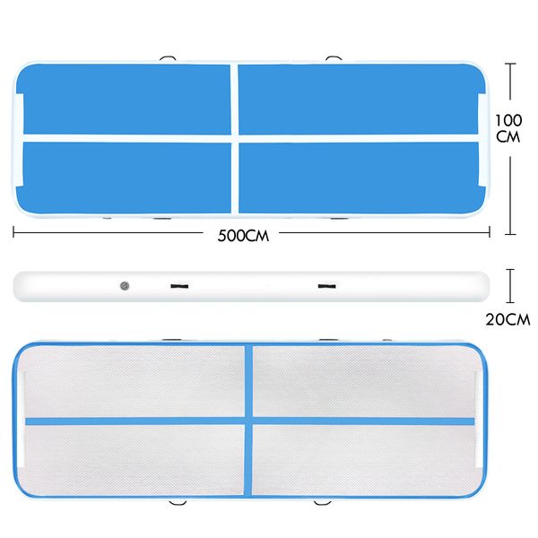 Gymnastics Airtrack Mat Inflatable Tumbling track with Electric Air Pump 5x1x0.2m Blue