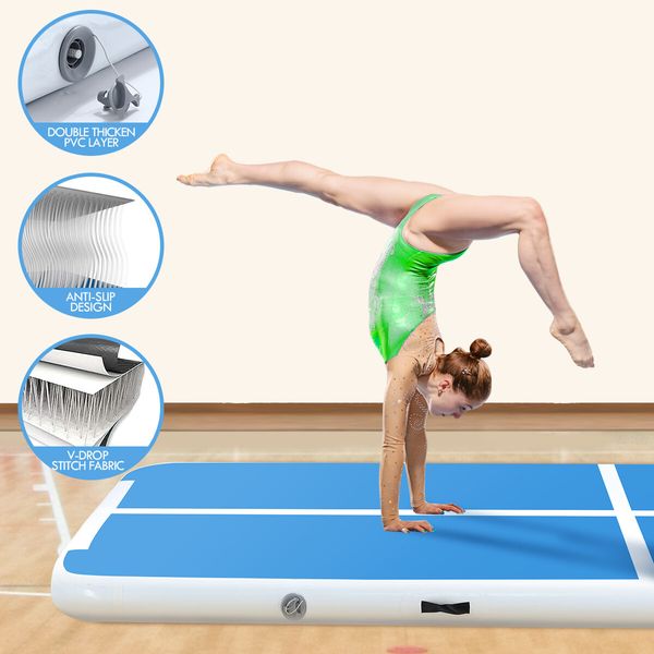 Gymnastics Airtrack Mat Inflatable Tumbling track with Electric Air Pump 5x1x0.2m Blue