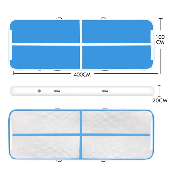 Gymnastics Mat Inflatable Track Tumbling Airtrack with Electric Air Pump 4x1x0.2m Blue