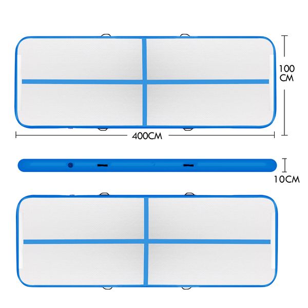 Gymnastics Mat Tumbling Track Inflatable Airtrack with Electric Air Pump 4x1x0.1m Blue