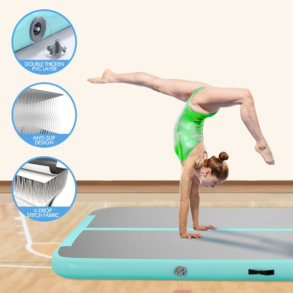 Inflatable Airtrack Air Track Gymnastics Mat Tumbling with Electric Pump 3x1x0.1m Green