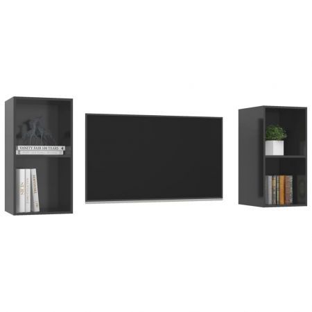 Wall-mounted TV Cabinets 2 pcs High Gloss Grey Chipboard