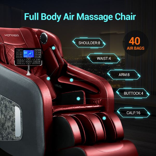 HOMASA 4D Massage Chair Zero Gravity Recliner Electric Massager Full Body Red