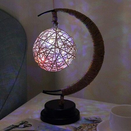 Hemp Rope Night Light Bedside Table Lamp Sepak Takraw Shaped Lighting Kids Girls Christmas Birthday Gift (Warm Light-Sepak Takraw)