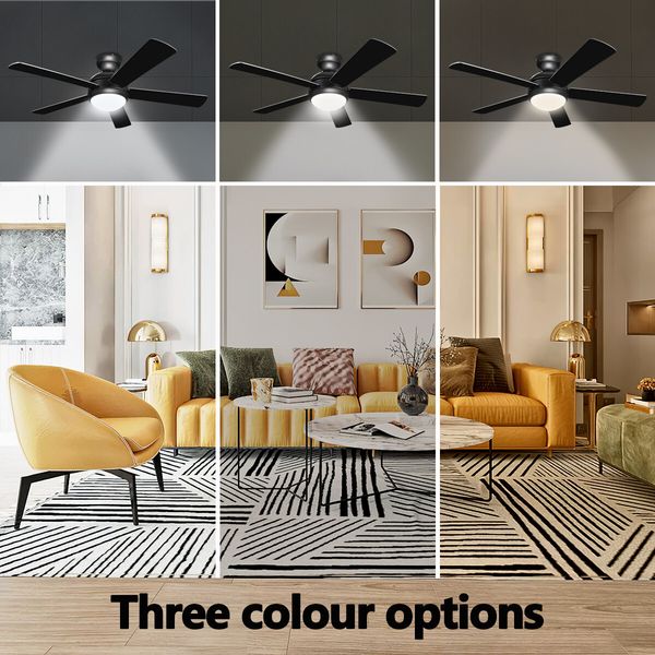 48 Inch Ceiling Fan with LED Lights Remote Control Electric Cooling 5 Blades 3 Speed Timer Black and walnut