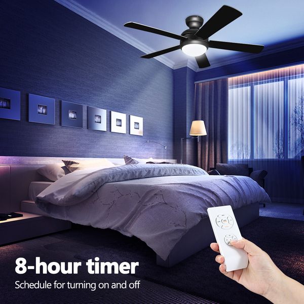 48 Inch Ceiling Fan with LED Lights Remote Control Electric Cooling 5 Blades 3 Speed Timer Black and walnut