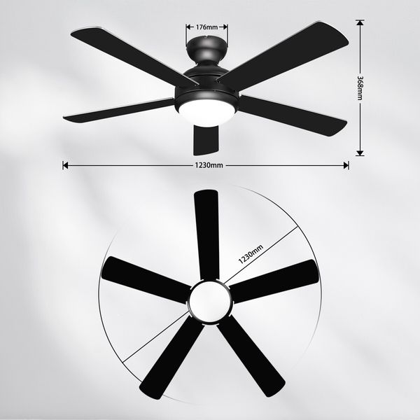 48 Inch Ceiling Fan with LED Lights Remote Control Electric Cooling 5 Blades 3 Speed Timer Black and walnut