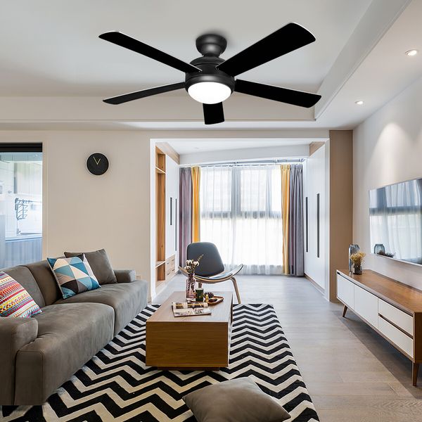 48 Inch Ceiling Fan with LED Lights Remote Control Electric Cooling 5 Blades 3 Speed Timer Black and walnut