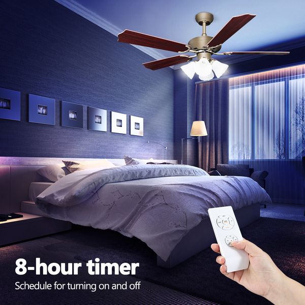 52 Inch Ceiling Cooling Fan with Lights Remote Control 4 Blades 3 Speed Timer Brown