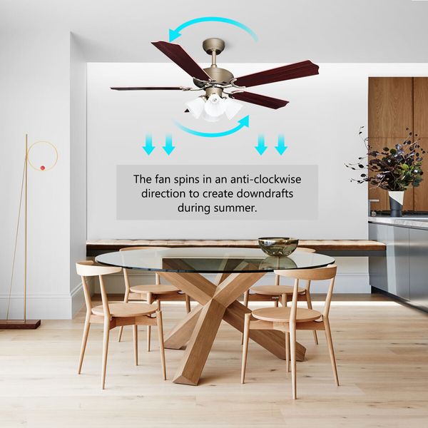 52 Inch Ceiling Cooling Fan with Lights Remote Control 4 Blades 3 Speed Timer Brown