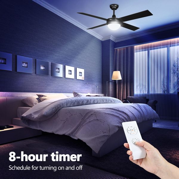 52 Inch Ceiling Cooling Fan with LED Lights and Remote Black 4 Blades 3 Speed Timing