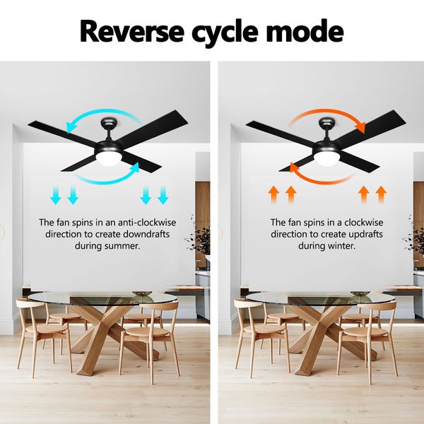 52 Inch Ceiling Cooling Fan with LED Lights and Remote Black 4 Blades 3 Speed Timing