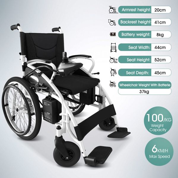 Auswheel Wheelchair Electric Mannual Mobility Aid Foldable Lightweight Medical Equipment Self Propelled Black