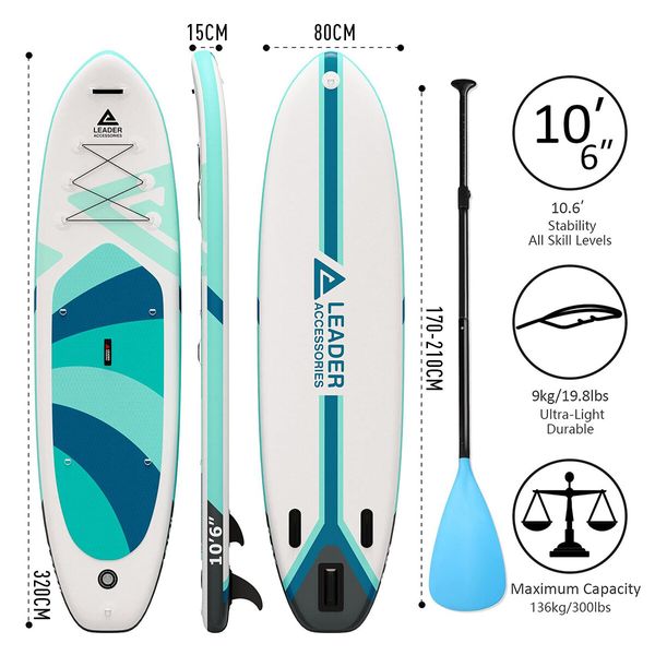 Inflatable Stand Up Paddle Board SUP Surfboard Paddleboard with Paddle Backpack Leash Pump