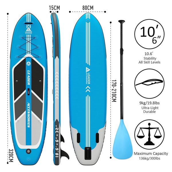 Inflatable Stand Up Paddle Board SUP Paddleboarding Surfboard with Paddle Backpack Leash