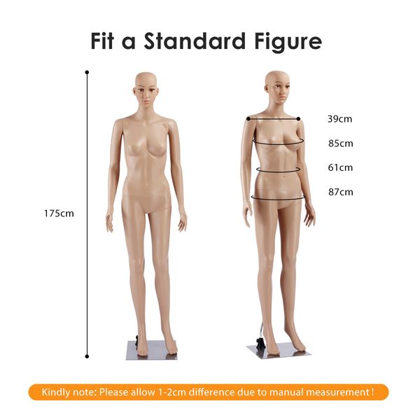 Female Mannequin Full Body Manikin Torso Display Stand Dress Form 175CM Adjustable Detachable Skin Tone