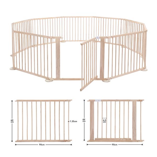 Kidbot Wooden Playpen Foldable Fence Kids Activity Centre Outdoor Playard 10 Panel