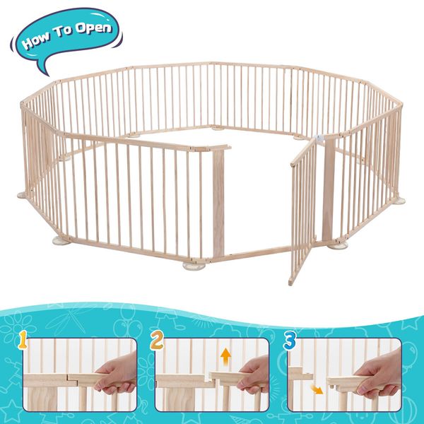 Kidbot Wooden Playpen Foldable Fence Kids Activity Centre Outdoor Playard 10 Panel