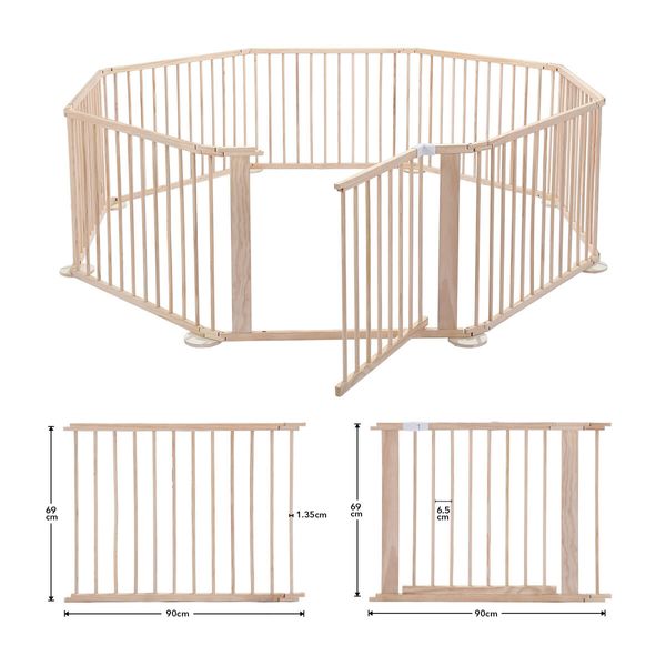 Kidbot Wooden Playpen Kids Activity Centre Foldable Fence Outdoor Playard 8 Panel 