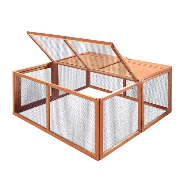 Petscene Foldable Wooden Chicken Coop Cage Backyard Rabbit Hutch Poultry House Run