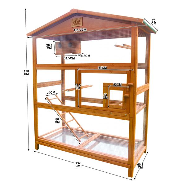 Petscene Large Wooden Bird Cage Aviary Budgie Parrot Canary Cockatiel House