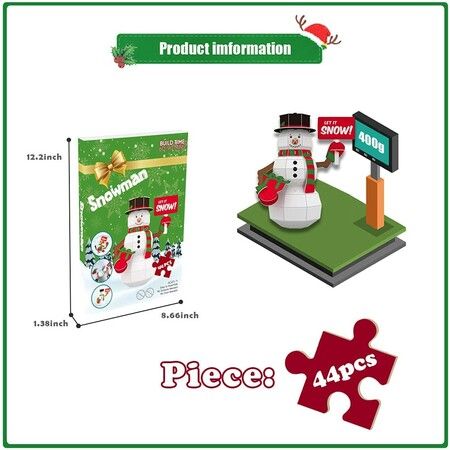 44pcs 3D Puzzle Snowman  Building Model Kit Christmas Decor Gifts Assemble Size 31x21x35cm