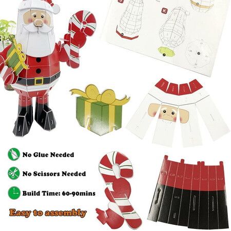 59pcs 3D Puzzle Santa Claus Building Model Kit Christmas Decor Gifts Assemble Size 27x18x35.5cm