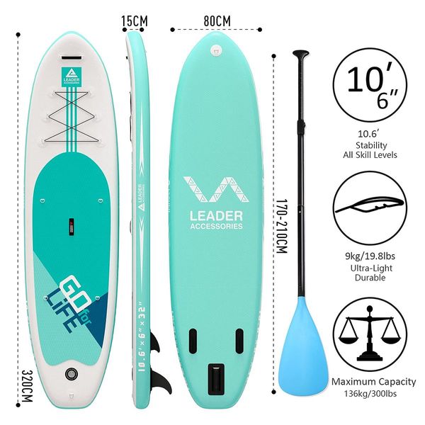 Inflatable Stand Up Paddle Board SUP Paddleboard Surfboard with Paddle Pump Leash Backpack