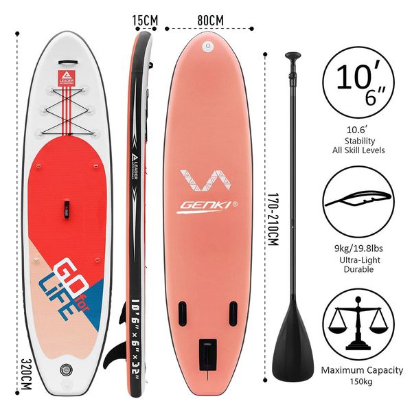 Inflatable Stand Up Paddle Board Paddleboarding SUP Surfboard with Paddle Backpack Leash Pump