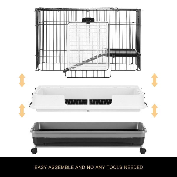 Wheeled Metal Rabbit Hutch Bunny Cage W/Top Front 2 Doors,Easy To Clean Pull Out Tray-81X51X67Cm