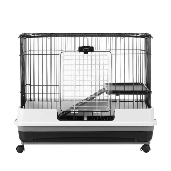 Wheeled Metal Rabbit Hutch Bunny Cage W/Top Front 2 Doors,Easy To Clean Pull Out Tray-81X51X67Cm