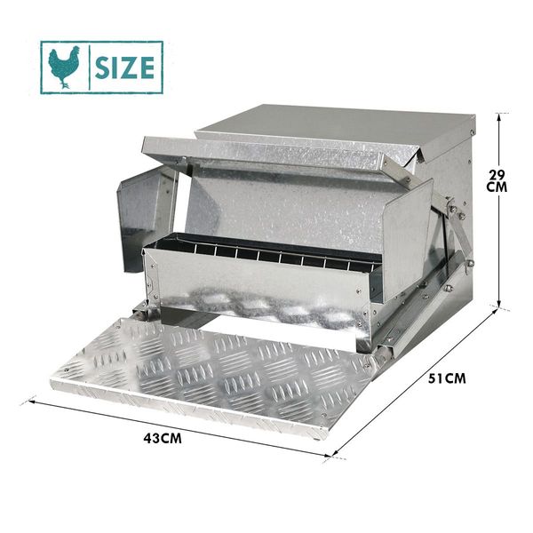 Rat Proof 10Kg Capacity Durable Auto Chicken Feeder Galvanised Steel W/Anti Waste Grid