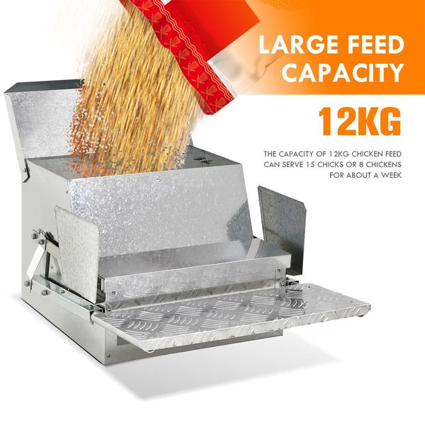 Rat Proof 12Kg Capacity Durable Auto Chicken Feeder Galvanised Steel W/Anti Waste Grid