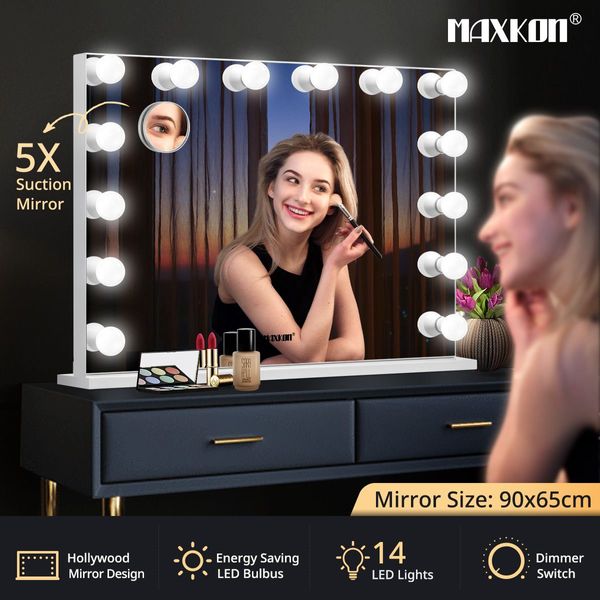 Hollywood 14 Led Light Dressing Vanity Mirror W/5X Magnify Mirror For Flawless Makeup